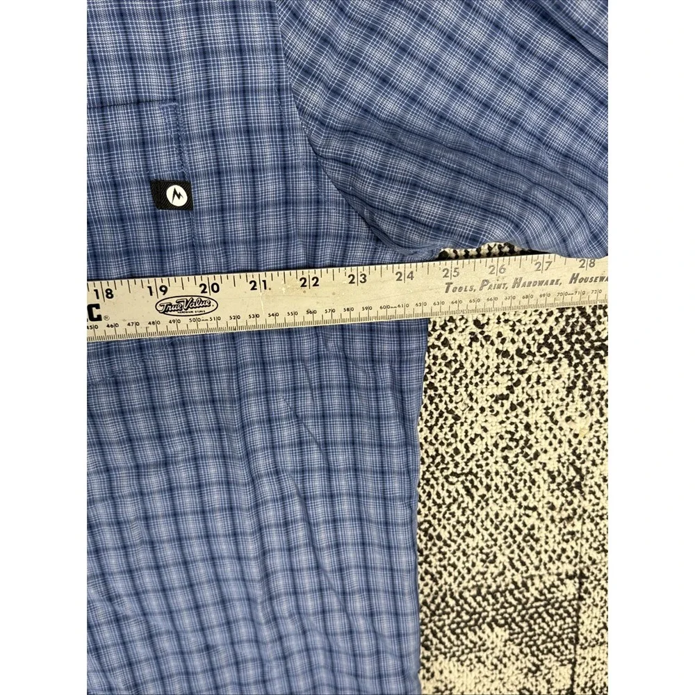 Marmot Short Sleeve Button Up‎ Camp Shirt Mens XL Performance Blue Plaid Hike - Picture 6 of 9
